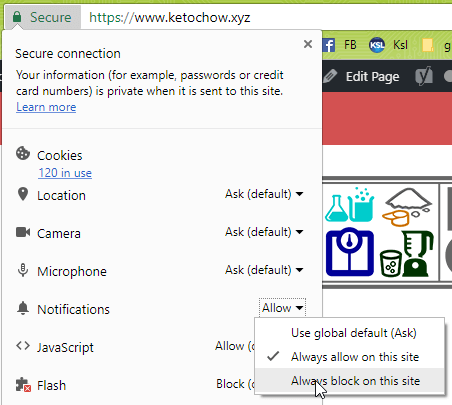 under secure connection, click always block on this site under notifications