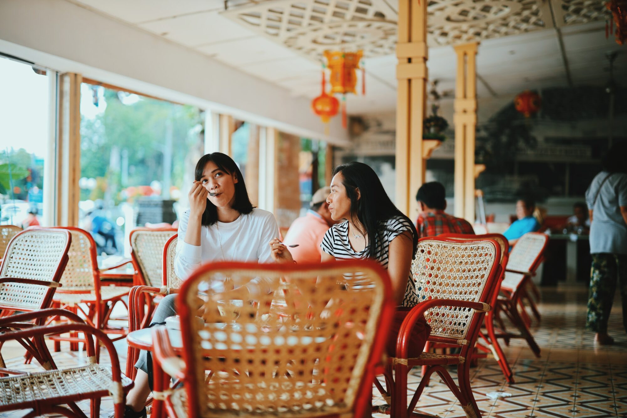 women eating at table