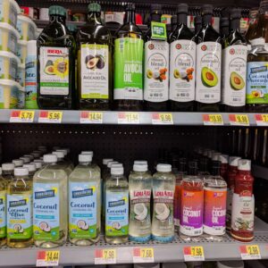 various oils on grocery store shelf
