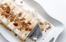 keto salted caramel semi fredo with candied almonds featuring keto chow