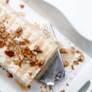 keto salted caramel semi fredo with candied almonds featuring keto chow