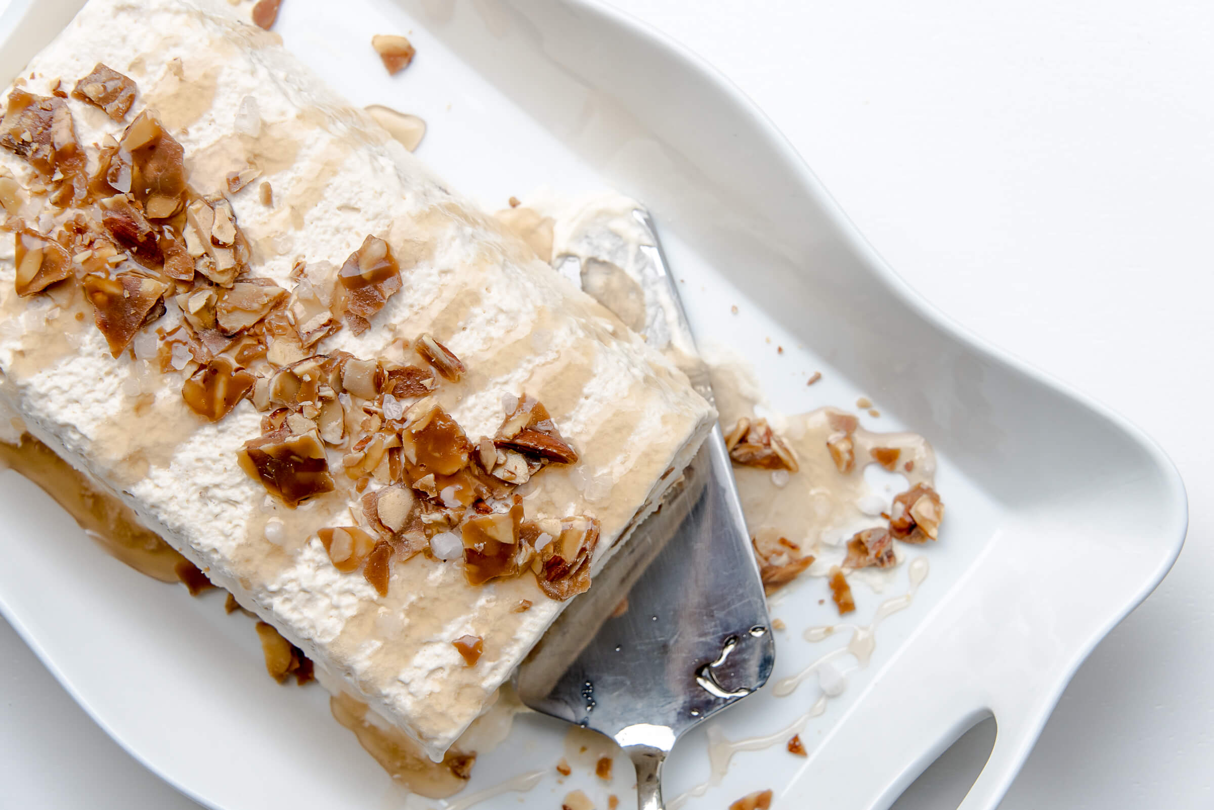 keto salted caramel semi fredo with candied almonds featuring keto chow