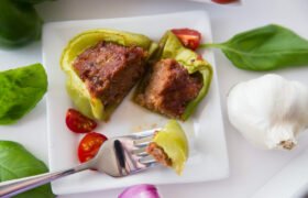 Creamy Tomato Basil Sausage Stuffed Peppers