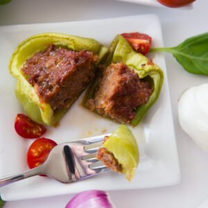 Creamy Tomato Basil Sausage Stuffed Peppers