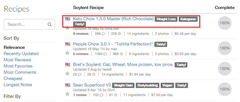 recipes on a search engine