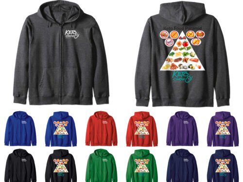 Keto Chow Zip Hoodie front and back images of color options