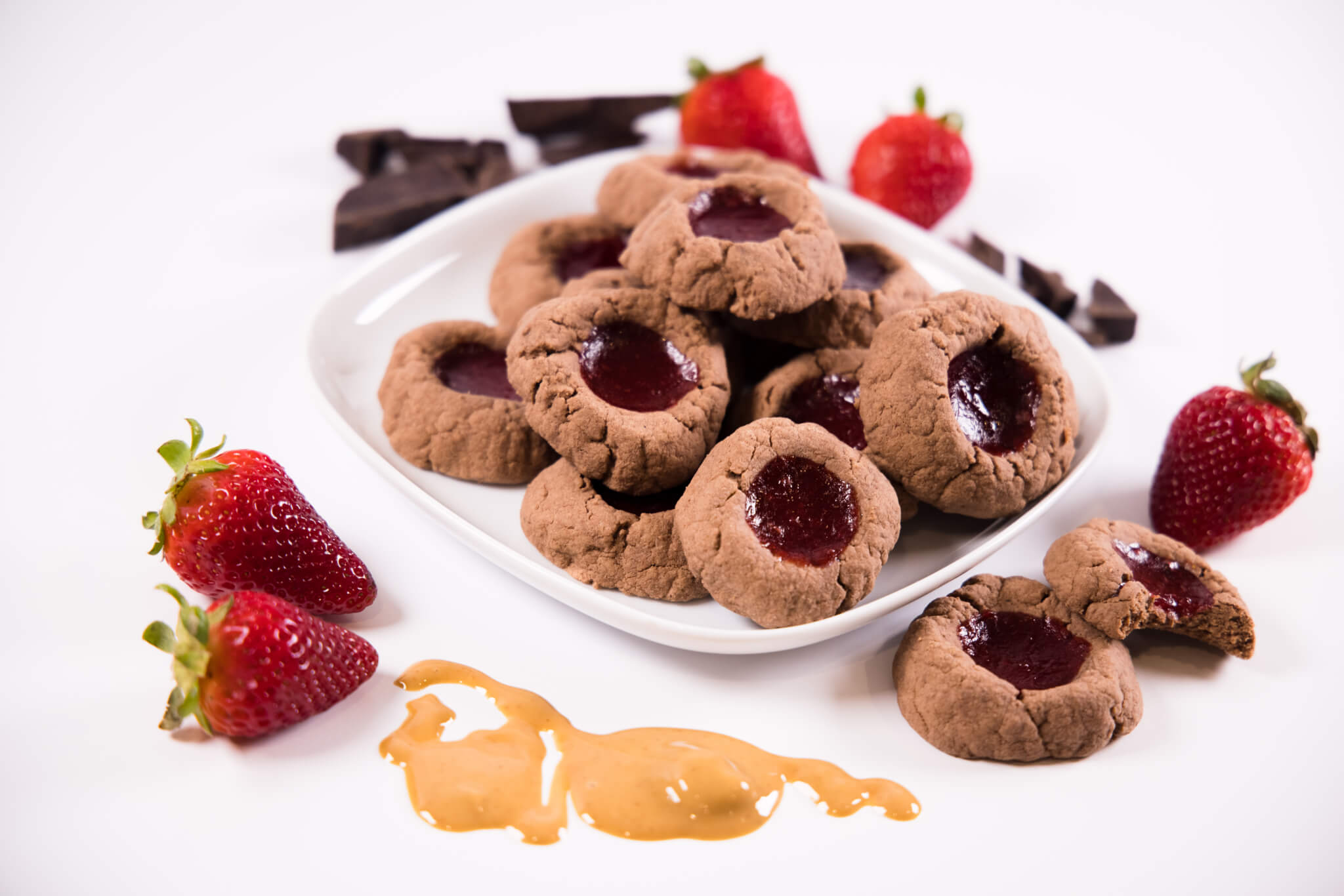 peanut butter and jelly thumbprint cookies- featuring chocolate peanut butter Keto Chow