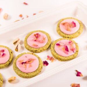 pistachio rose shortbread cookies- featuring pistachio keto chow