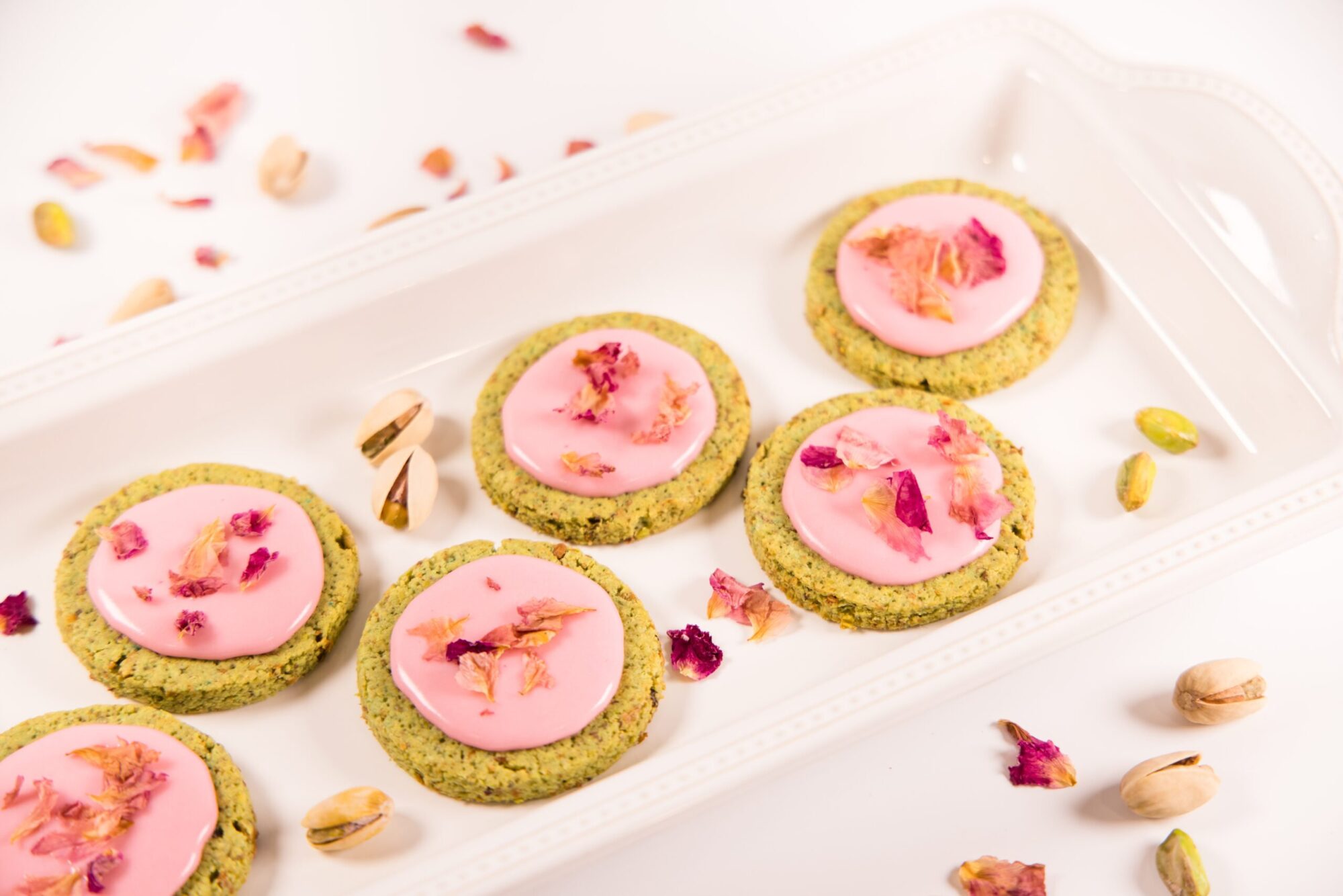 Pistachio Rose Shortbread Cookies