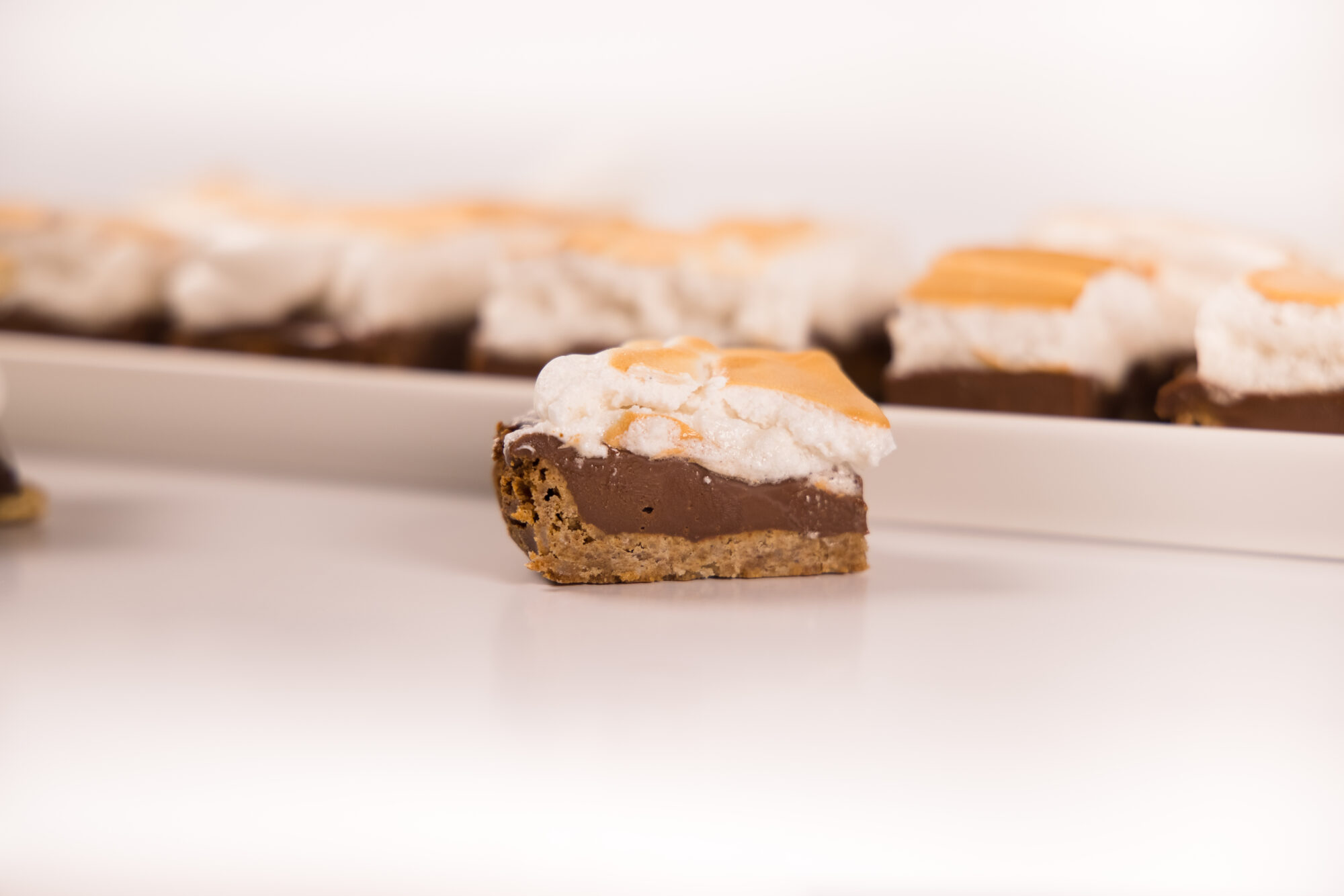 Close up - layered Baked S'more.