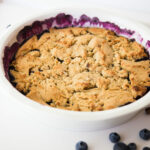 Dish with blueberry cobbler