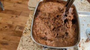 Shredded beef recombined with drippings