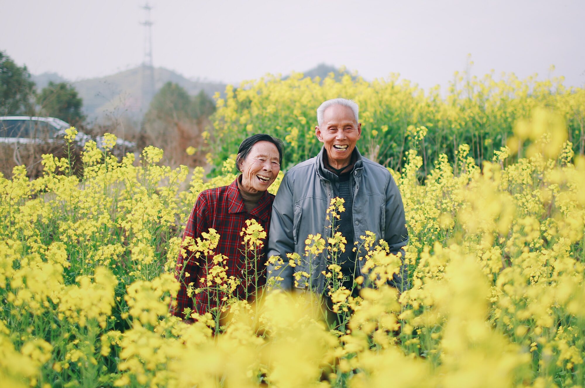 couple and flowers