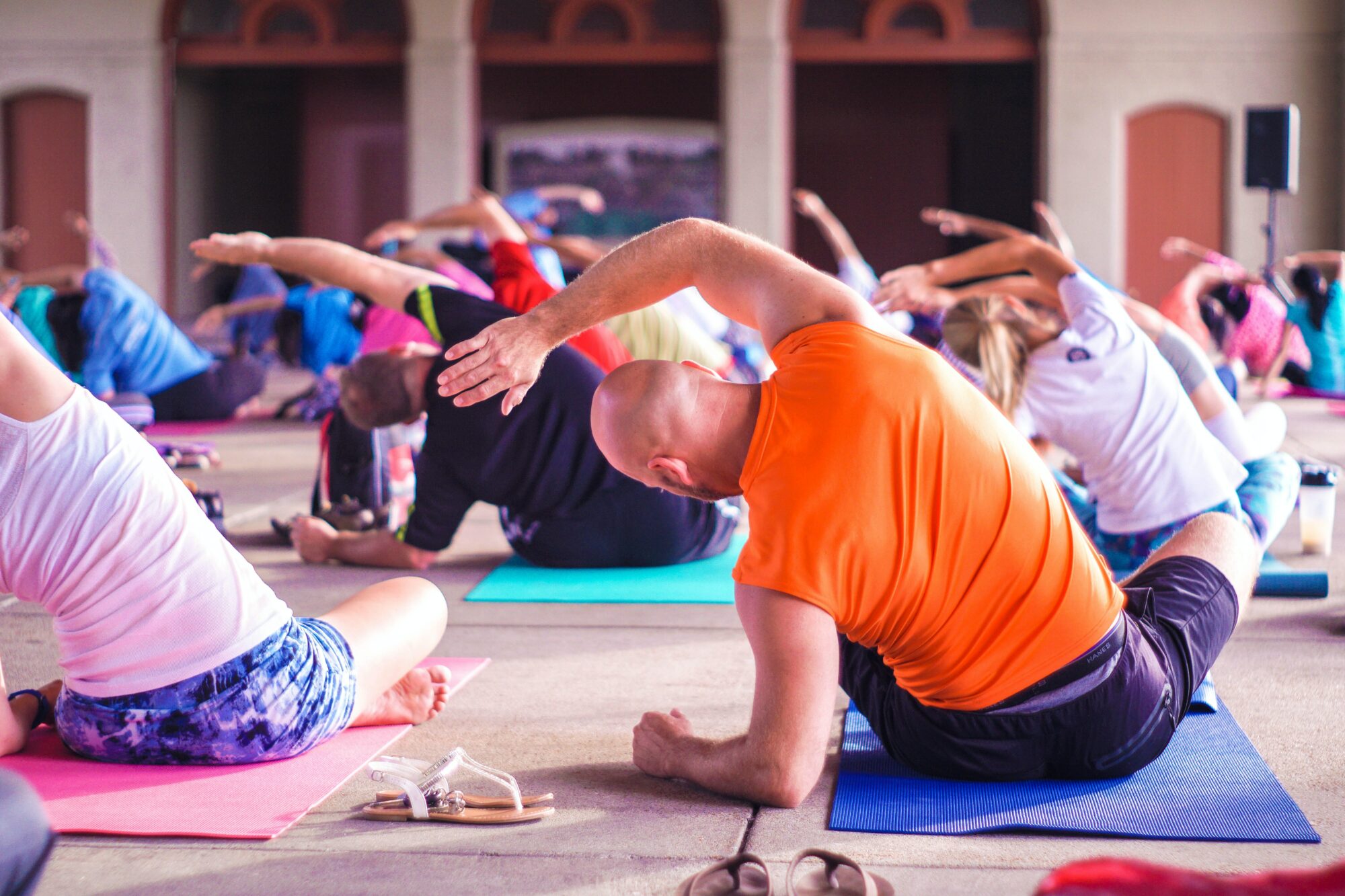 stretching in yoga class