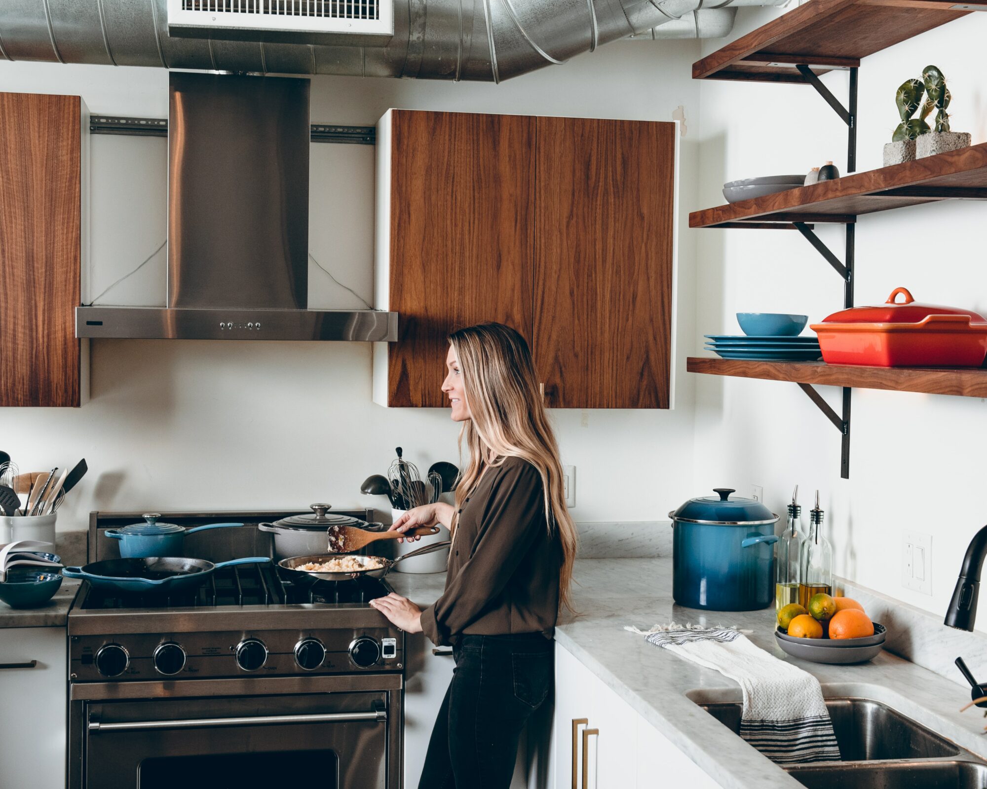 woman cooking in kitchen