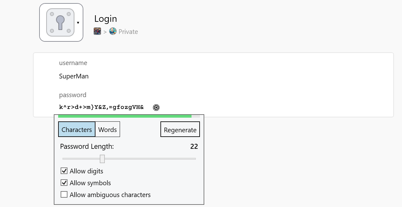 Password manager generating a random password.