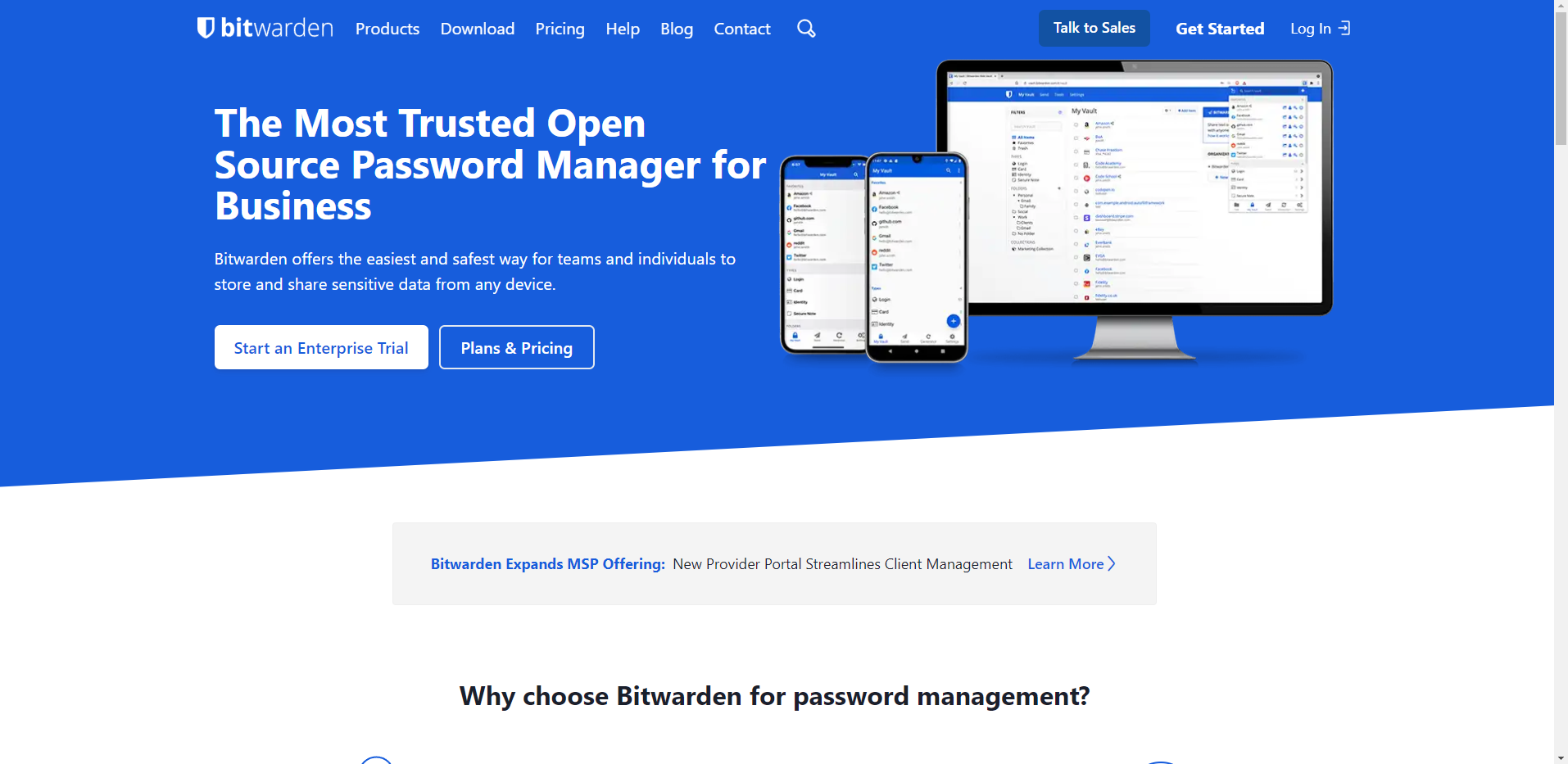 Bitwarden website screenshot