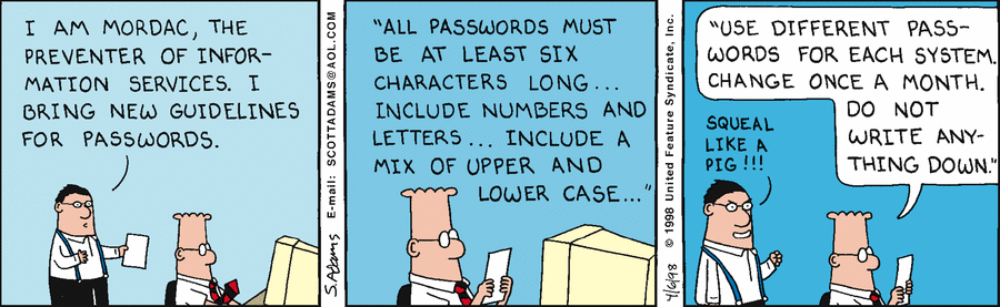 Dilbert cartoon about password guidelines