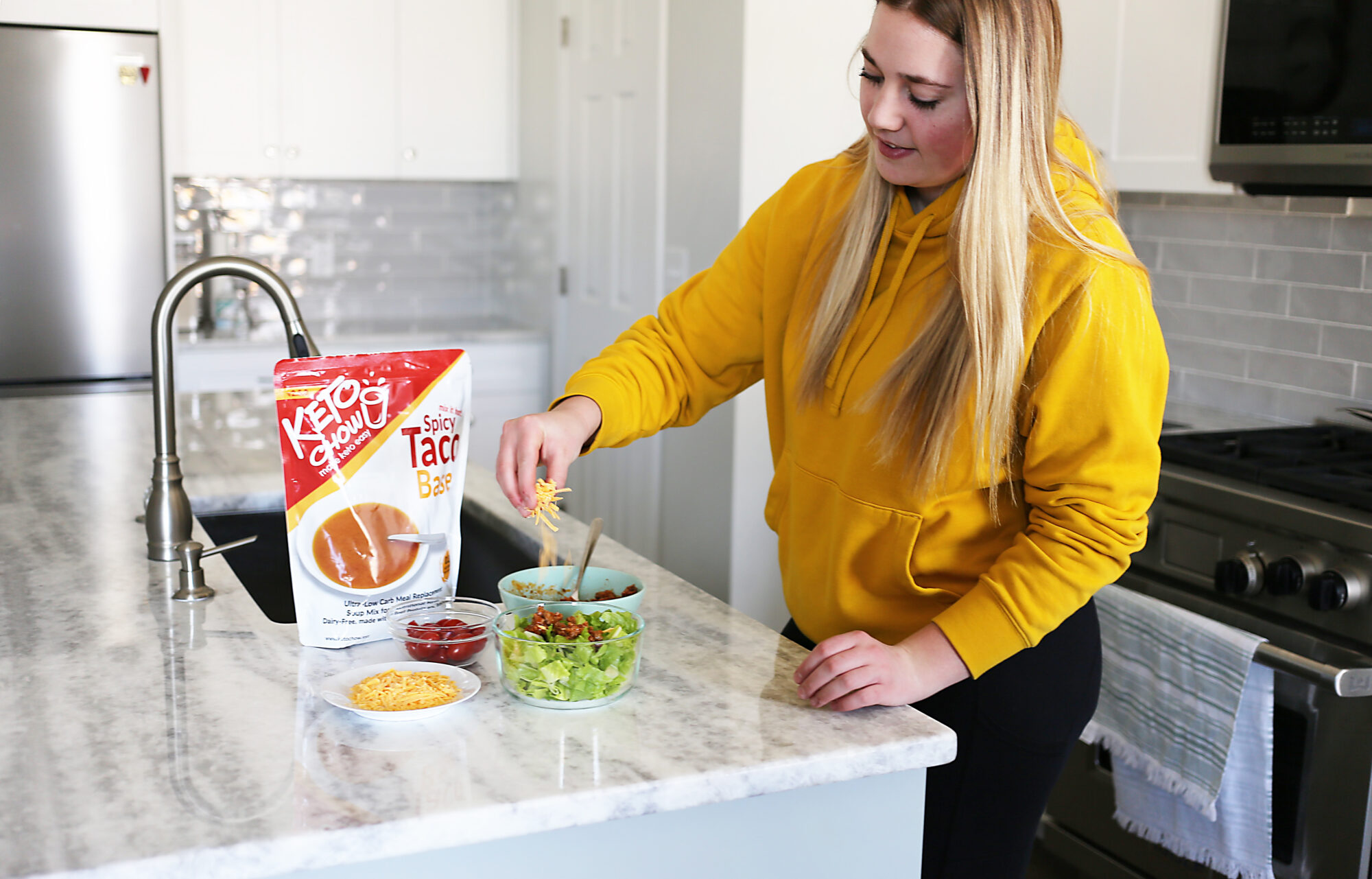 woman using Taco Keto Chow