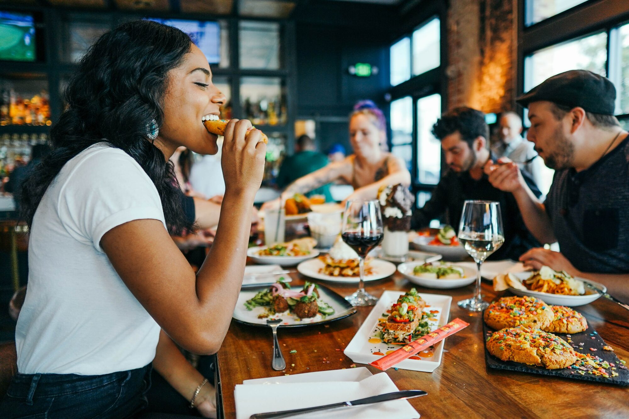 woman eating at restaurant