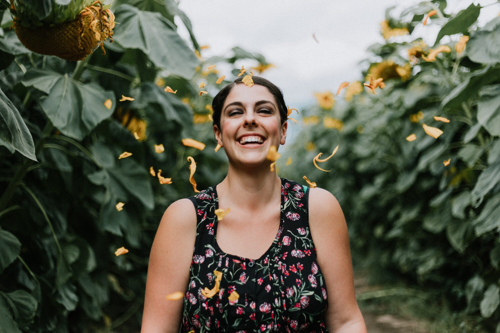 woman smiling while walking