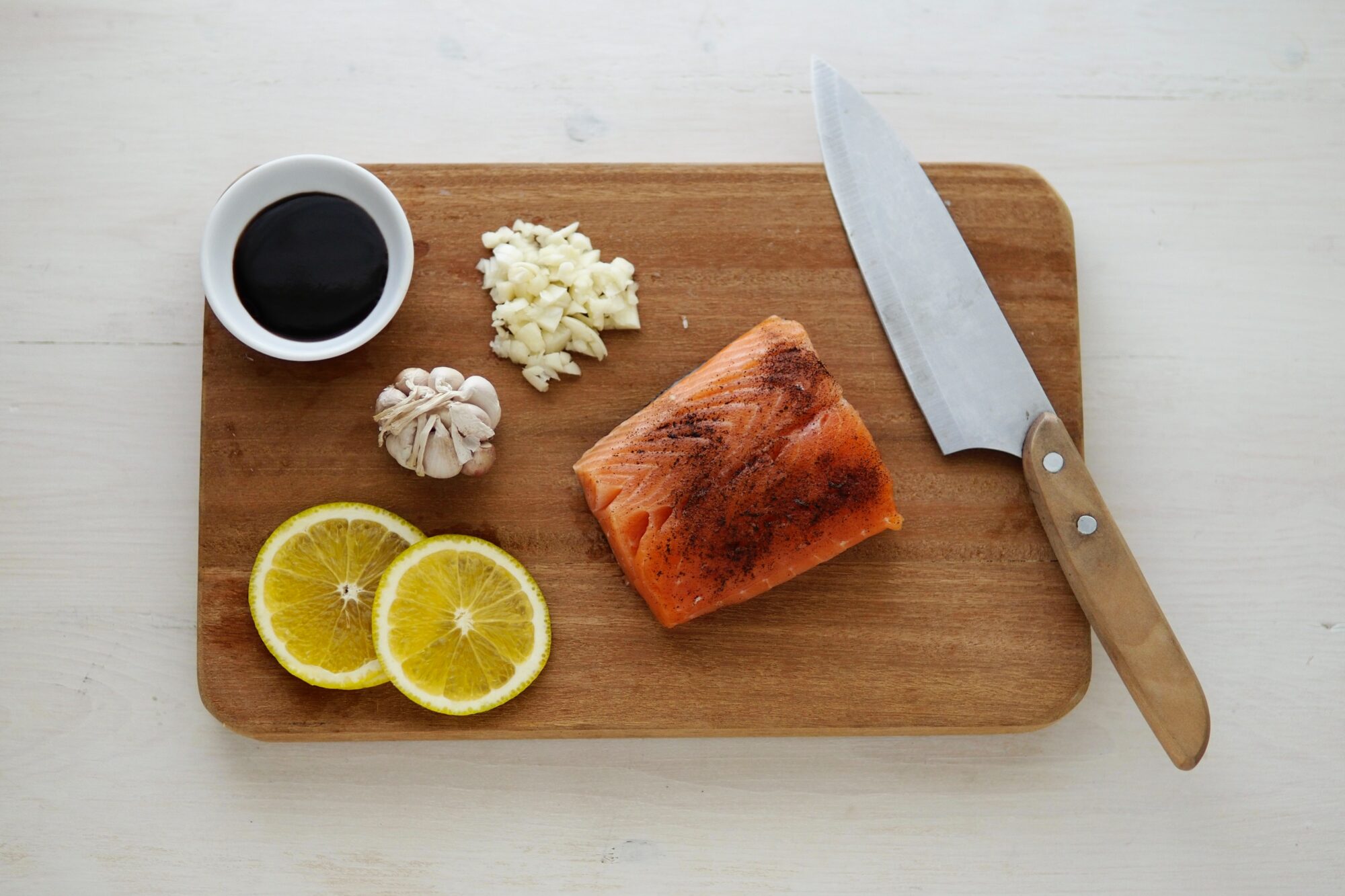 salmon on cutting board