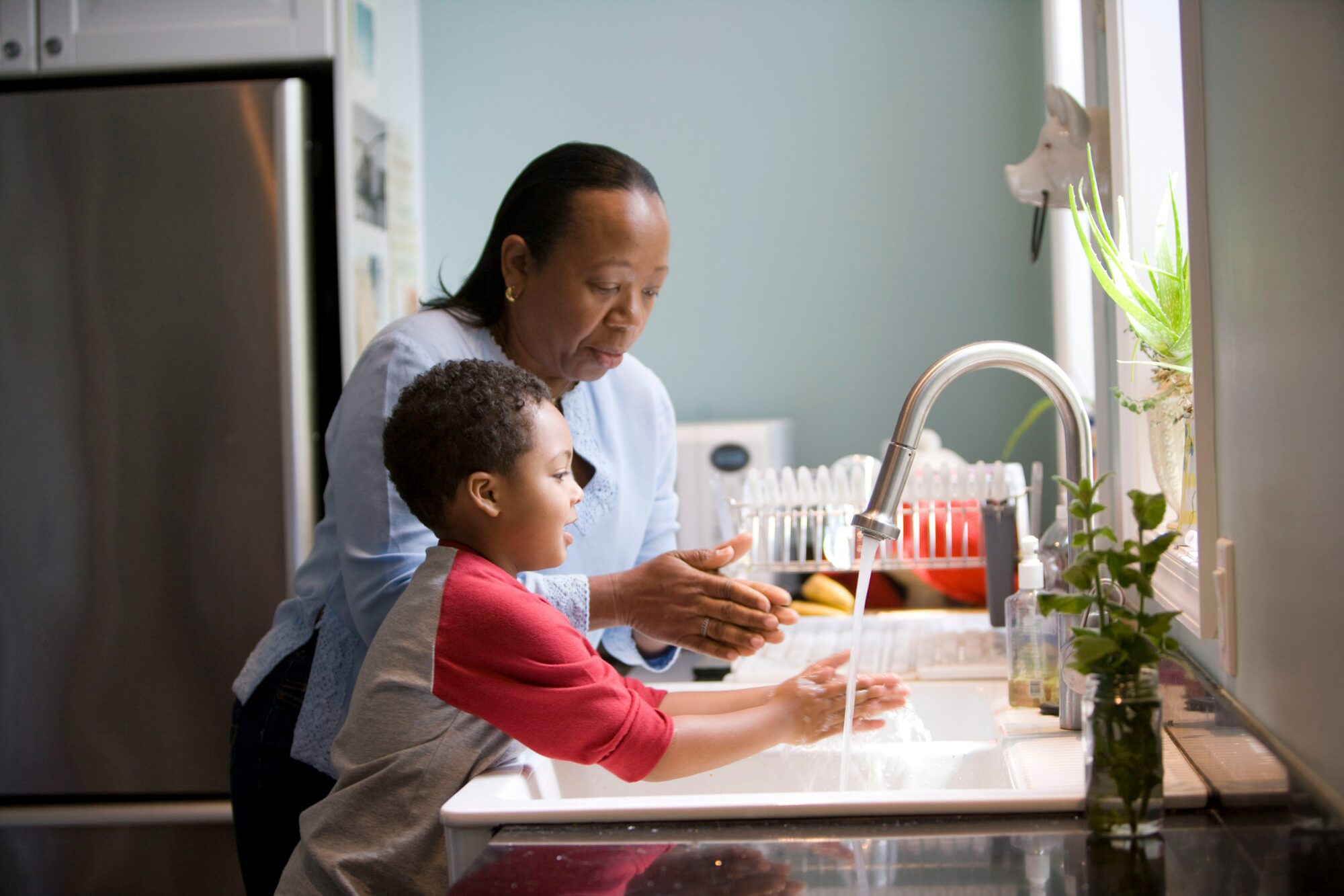 family washing hands