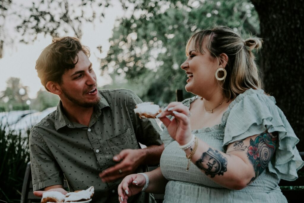 couple eating dessert