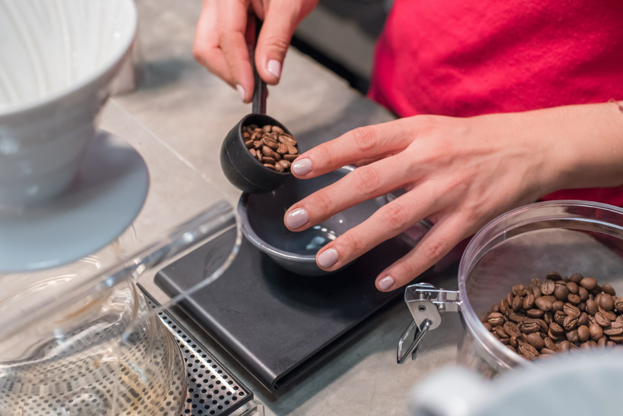 pouring coffee beans