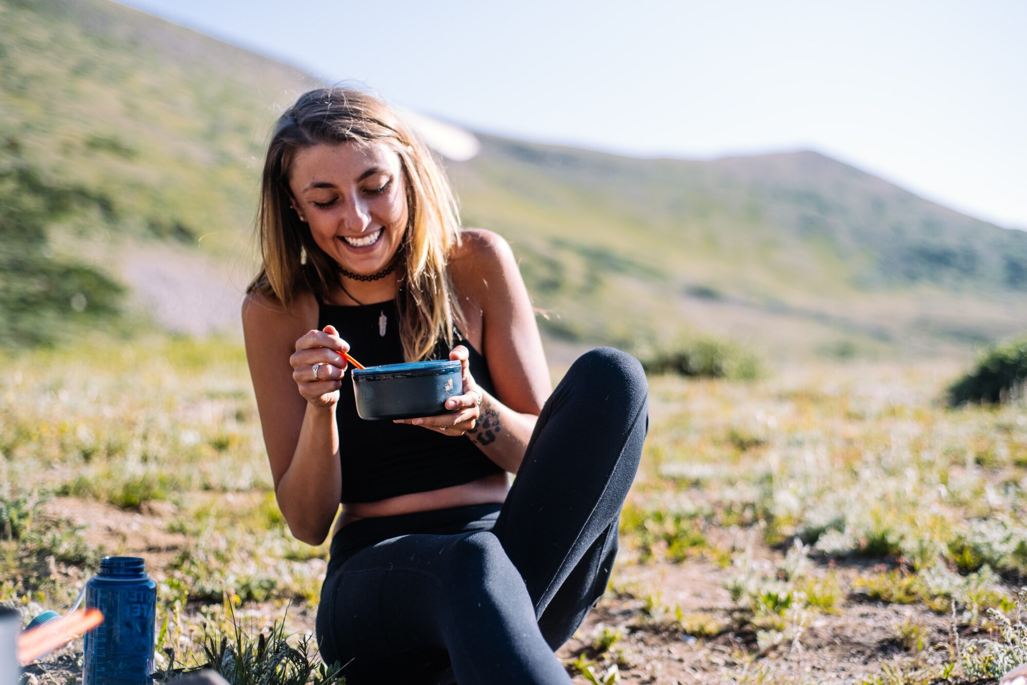 woman eating outdoors