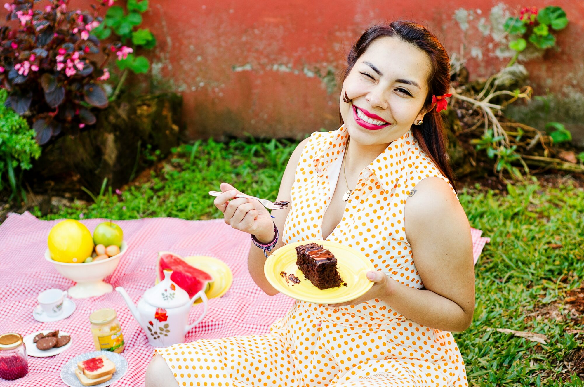 woman eating cake