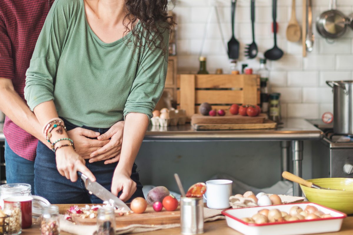 Couple cooking together